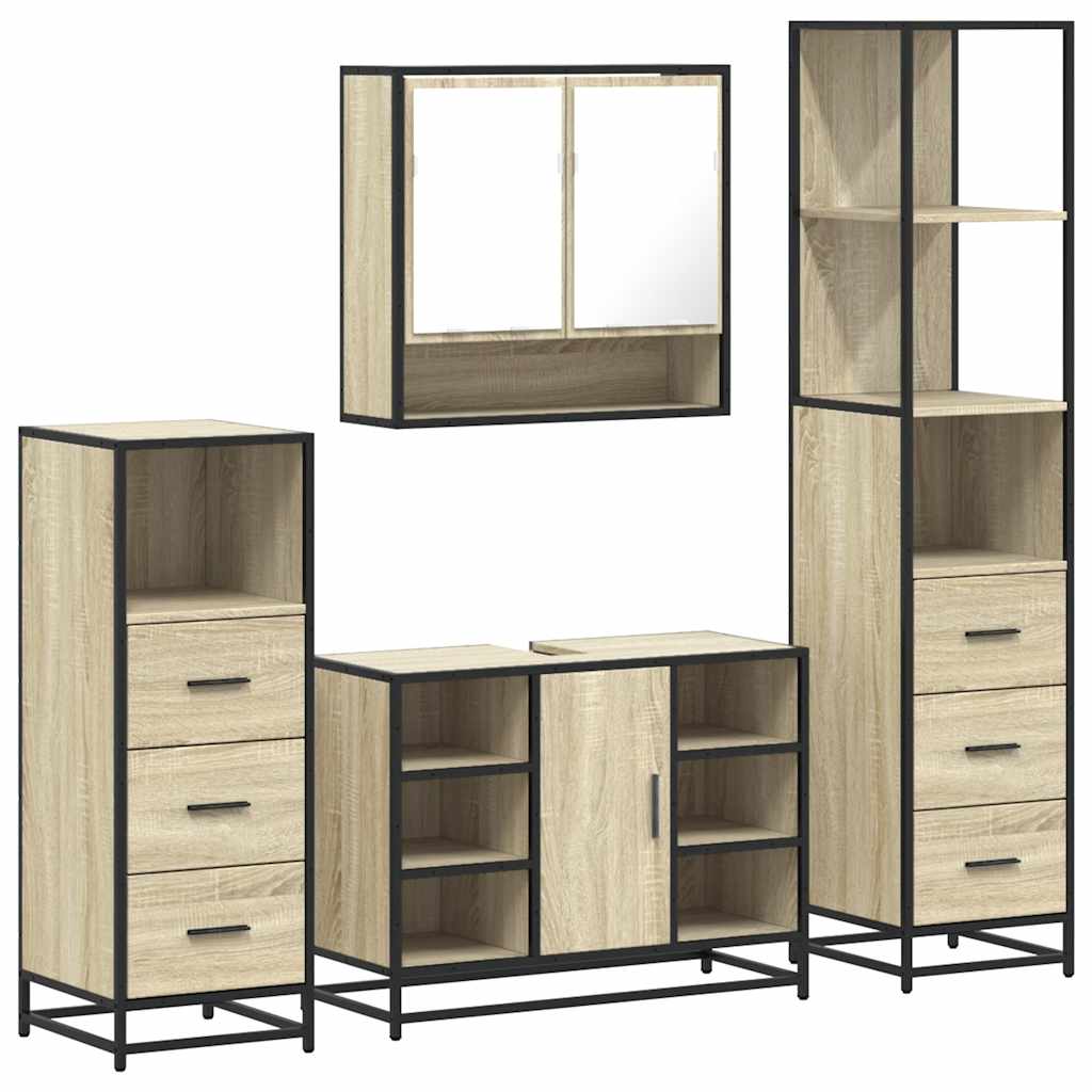 vidaXL 4 Piece Bathroom Furniture Set Sonoma Oak Engineered Wood