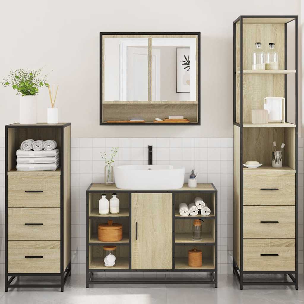 vidaXL 4 Piece Bathroom Furniture Set Sonoma Oak Engineered Wood