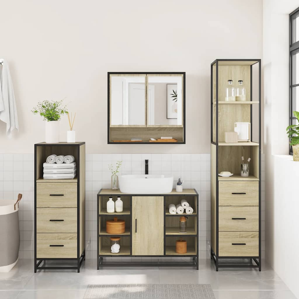 vidaXL 4 Piece Bathroom Furniture Set Sonoma Oak Engineered Wood