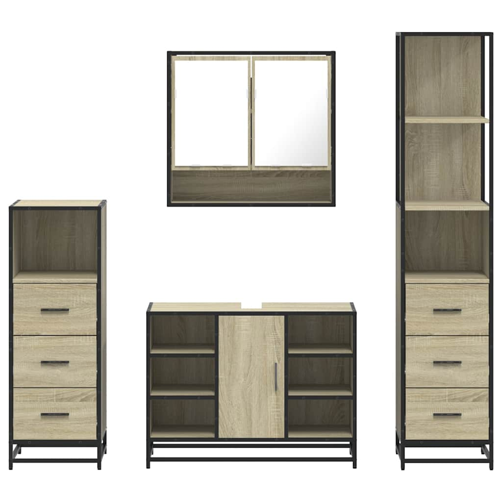 vidaXL 4 Piece Bathroom Furniture Set Sonoma Oak Engineered Wood