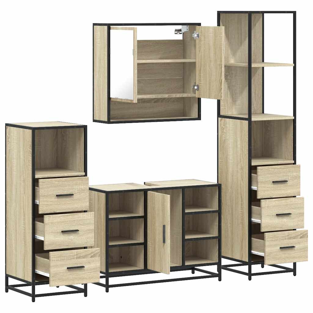 vidaXL 4 Piece Bathroom Furniture Set Sonoma Oak Engineered Wood