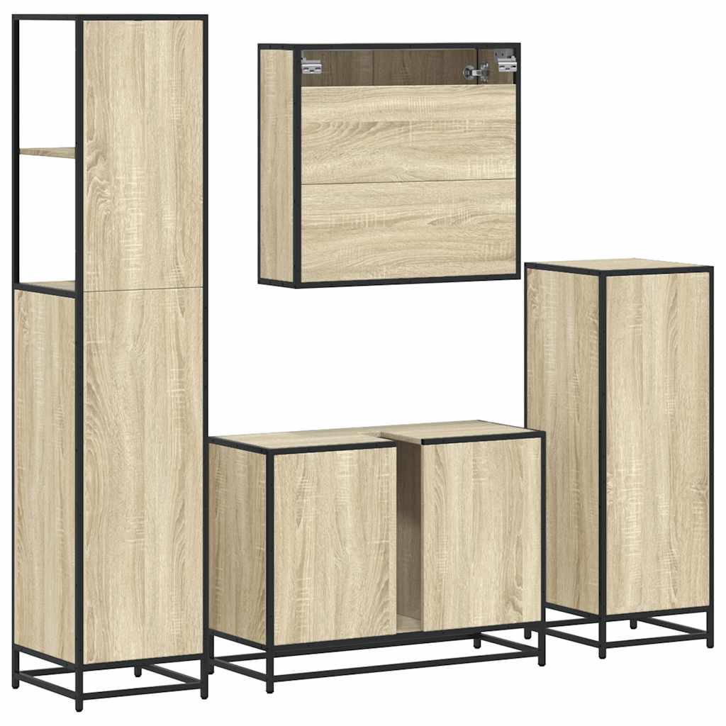 vidaXL 4 Piece Bathroom Furniture Set Sonoma Oak Engineered Wood