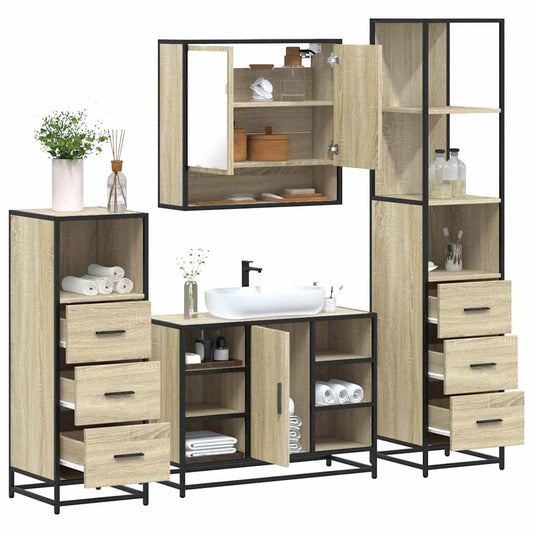 vidaXL 4 Piece Bathroom Furniture Set Sonoma Oak Engineered Wood