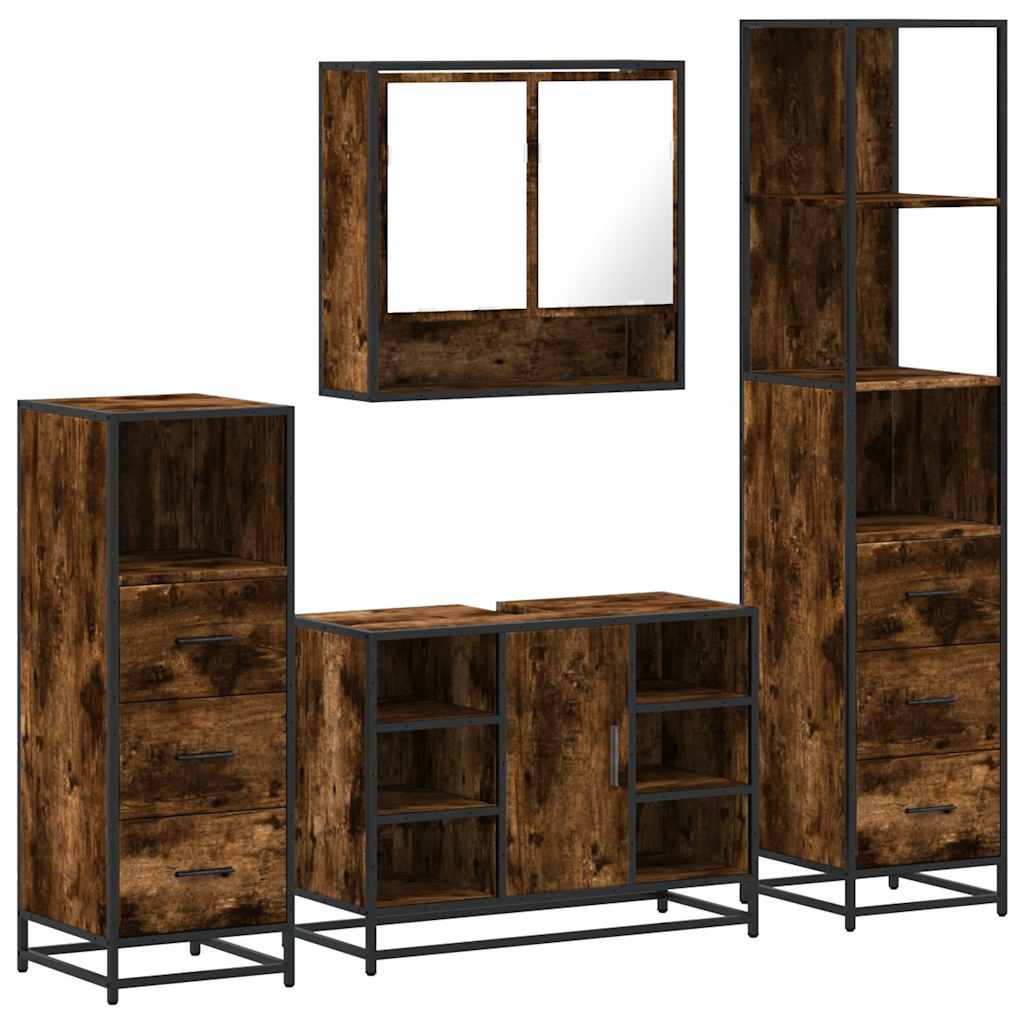 vidaXL 4 Piece Bathroom Furniture Set Smoked Oak Engineered Wood