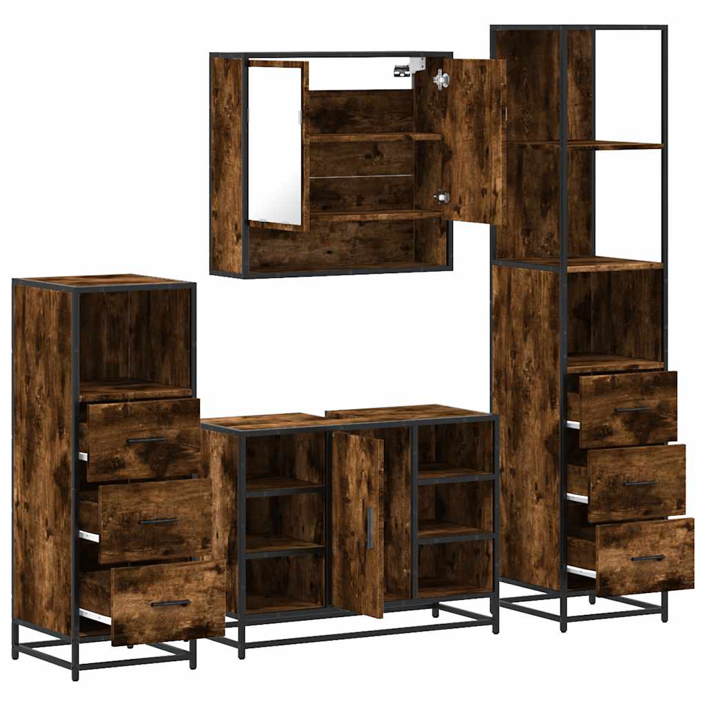 vidaXL 4 Piece Bathroom Furniture Set Smoked Oak Engineered Wood