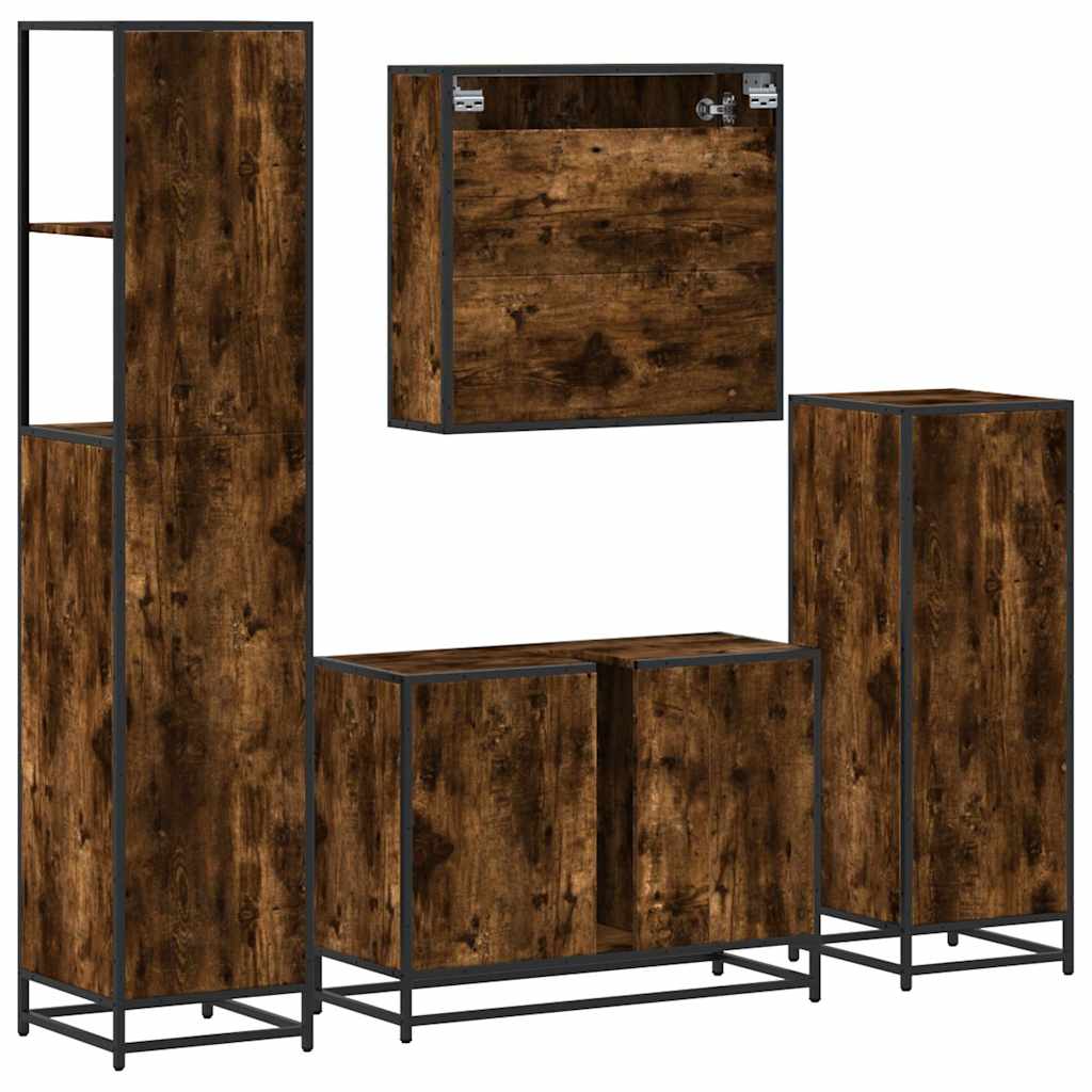 vidaXL 4 Piece Bathroom Furniture Set Smoked Oak Engineered Wood