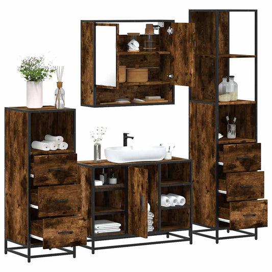 vidaXL 4 Piece Bathroom Furniture Set Smoked Oak Engineered Wood