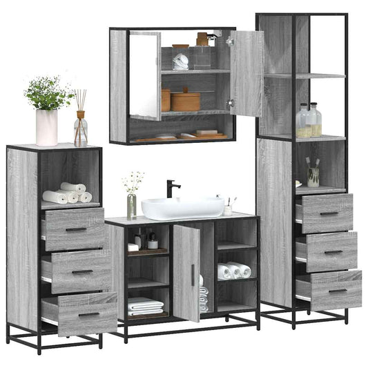 vidaXL 4 Piece Bathroom Furniture Set Grey Sonoma Engineered Wood