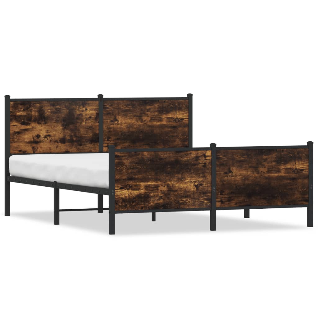 Metal Bed Frame without Mattress Smoked Oak 150x200 cm King Size