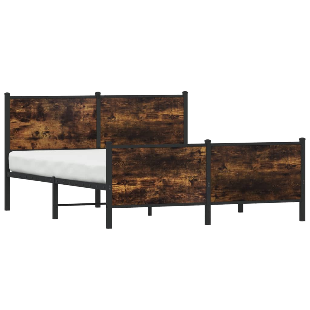 Metal Bed Frame without Mattress Smoked Oak 150x200 cm King Size