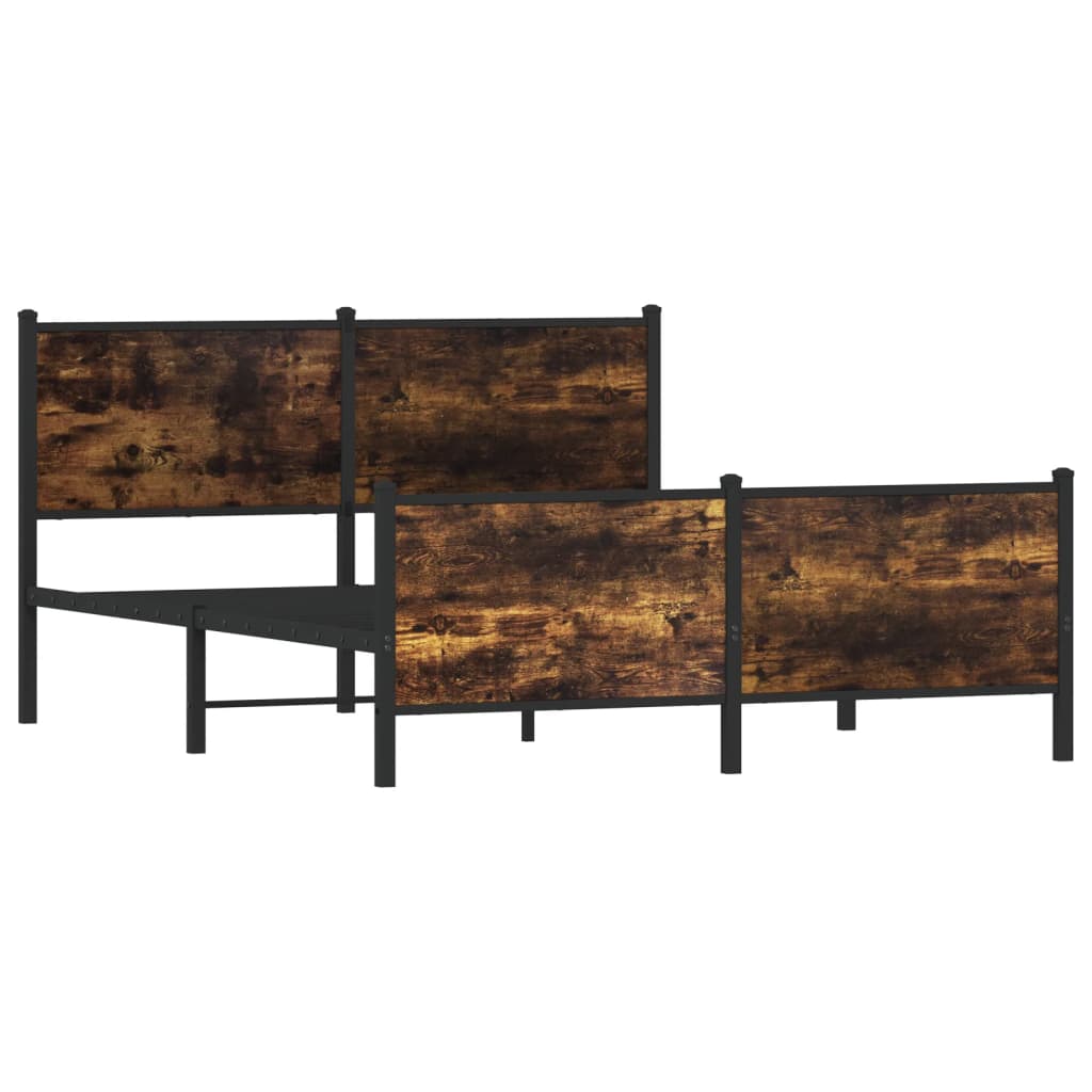 Metal Bed Frame without Mattress Smoked Oak 150x200 cm King Size