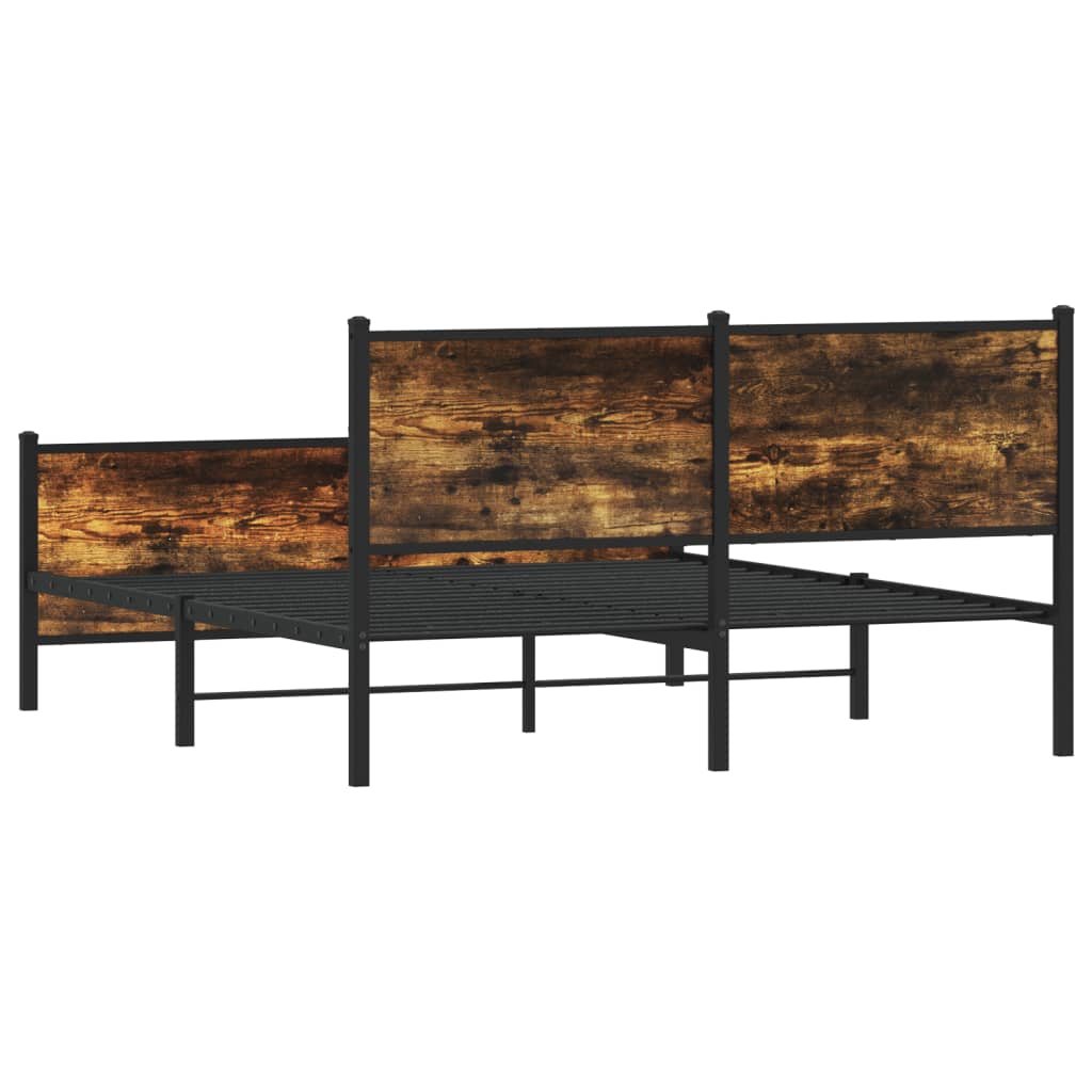 Metal Bed Frame without Mattress Smoked Oak 150x200 cm King Size