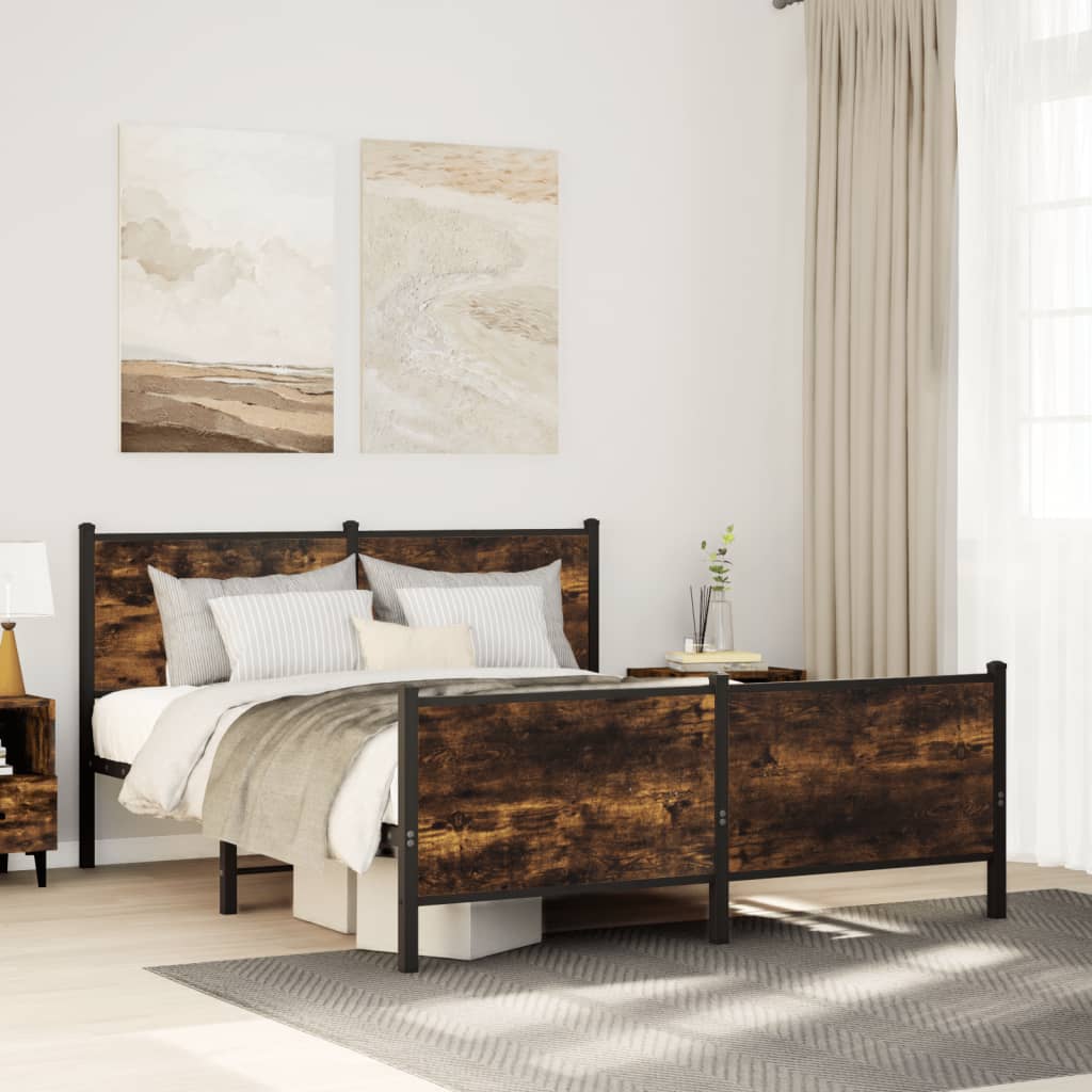 Metal Bed Frame without Mattress Smoked Oak 150x200 cm King Size