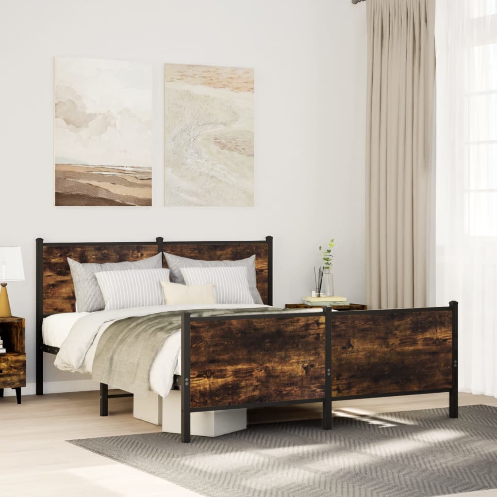 Metal Bed Frame without Mattress Smoked Oak 160x200 cm