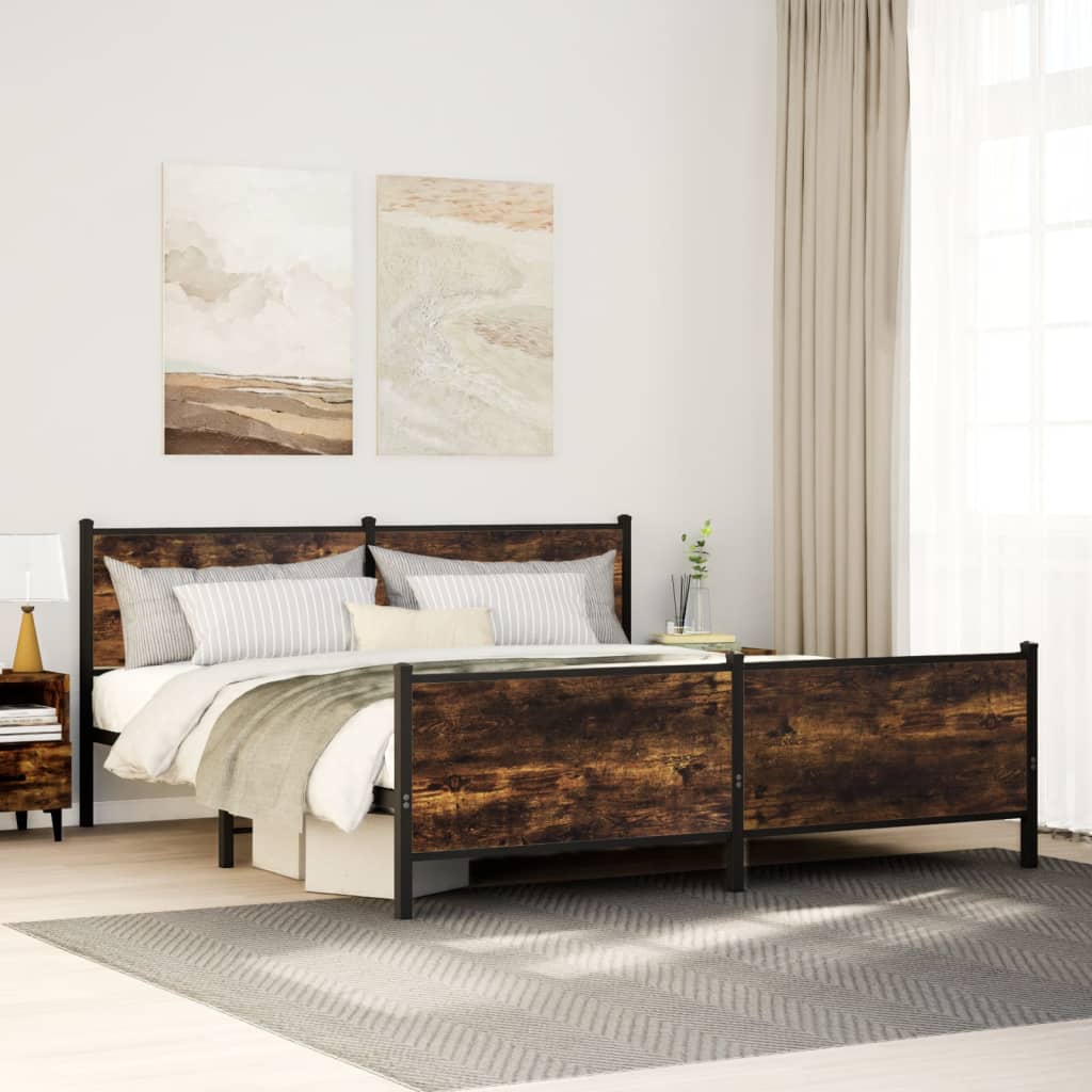 Metal Bed Frame without Mattress Smoked Oak 183x213 cm