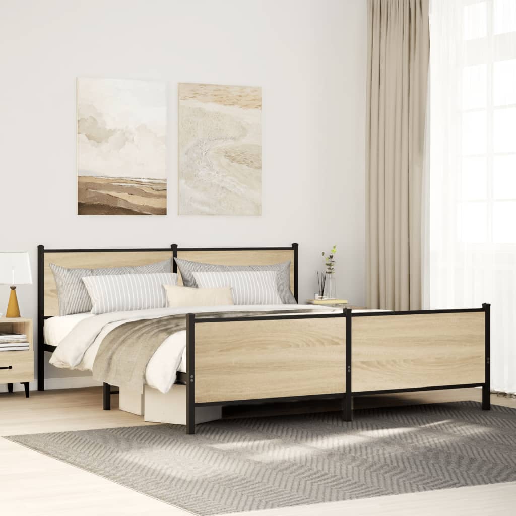 Metal Bed Frame without Mattress Sonoma Oak 180x200 cm Super King