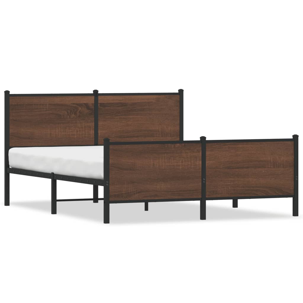 Metal Bed Frame without Mattress Brown Oak 140x200 cm