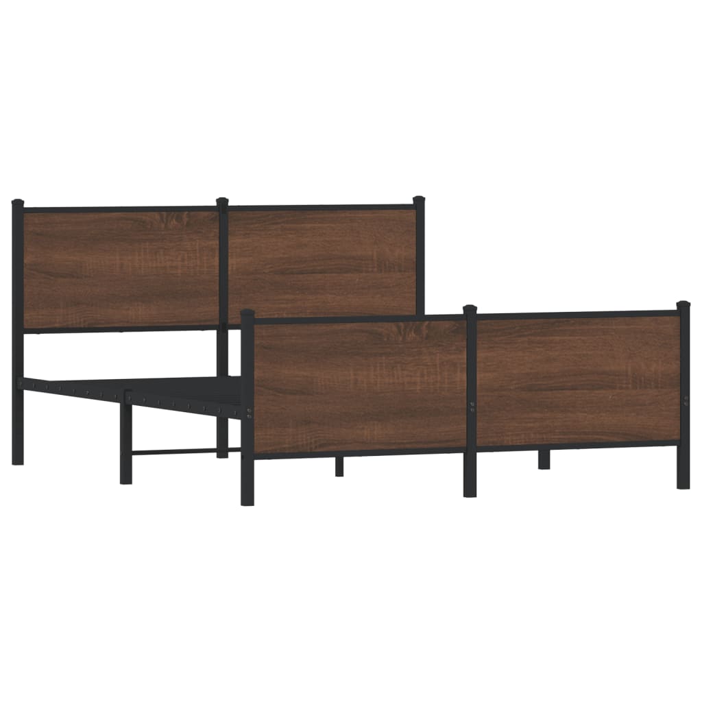 Metal Bed Frame without Mattress Brown Oak 140x200 cm