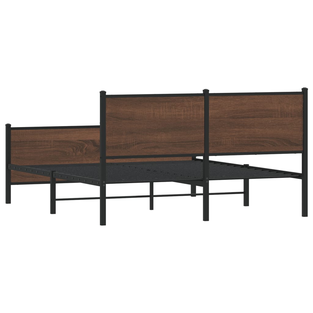 Metal Bed Frame without Mattress Brown Oak 140x200 cm