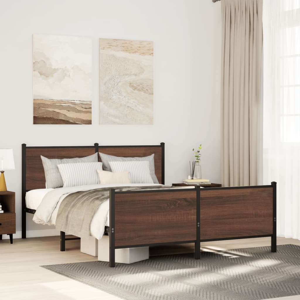 Metal Bed Frame without Mattress Brown Oak 180x200 cm Super King