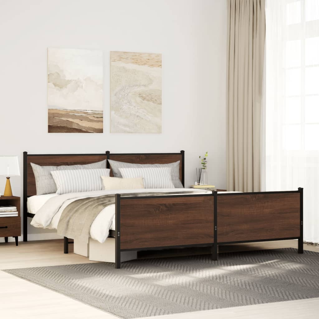 Metal Bed Frame without Mattress Brown Oak 183x213 cm