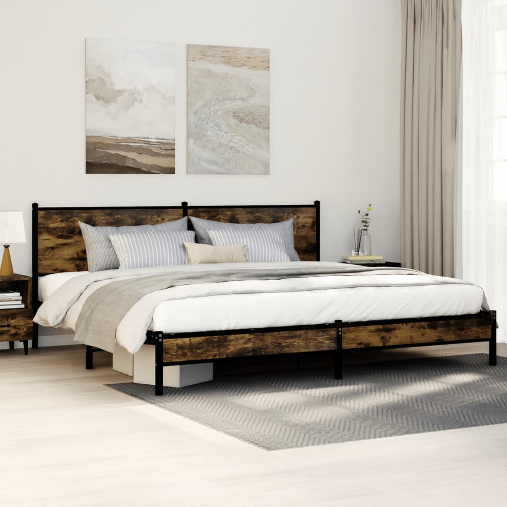 Metal Bed Frame without Mattress Smoked Oak 200x200 cm