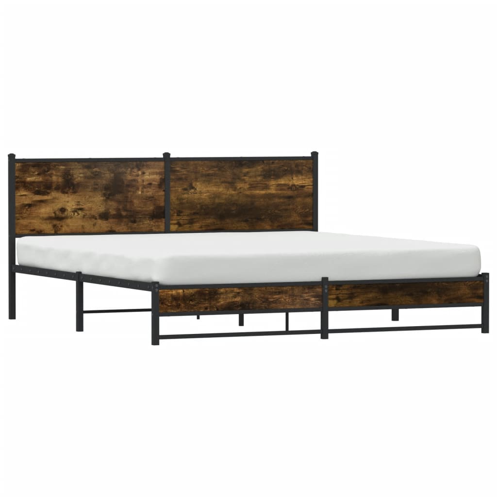 Metal Bed Frame without Mattress Smoked Oak 183x213 cm