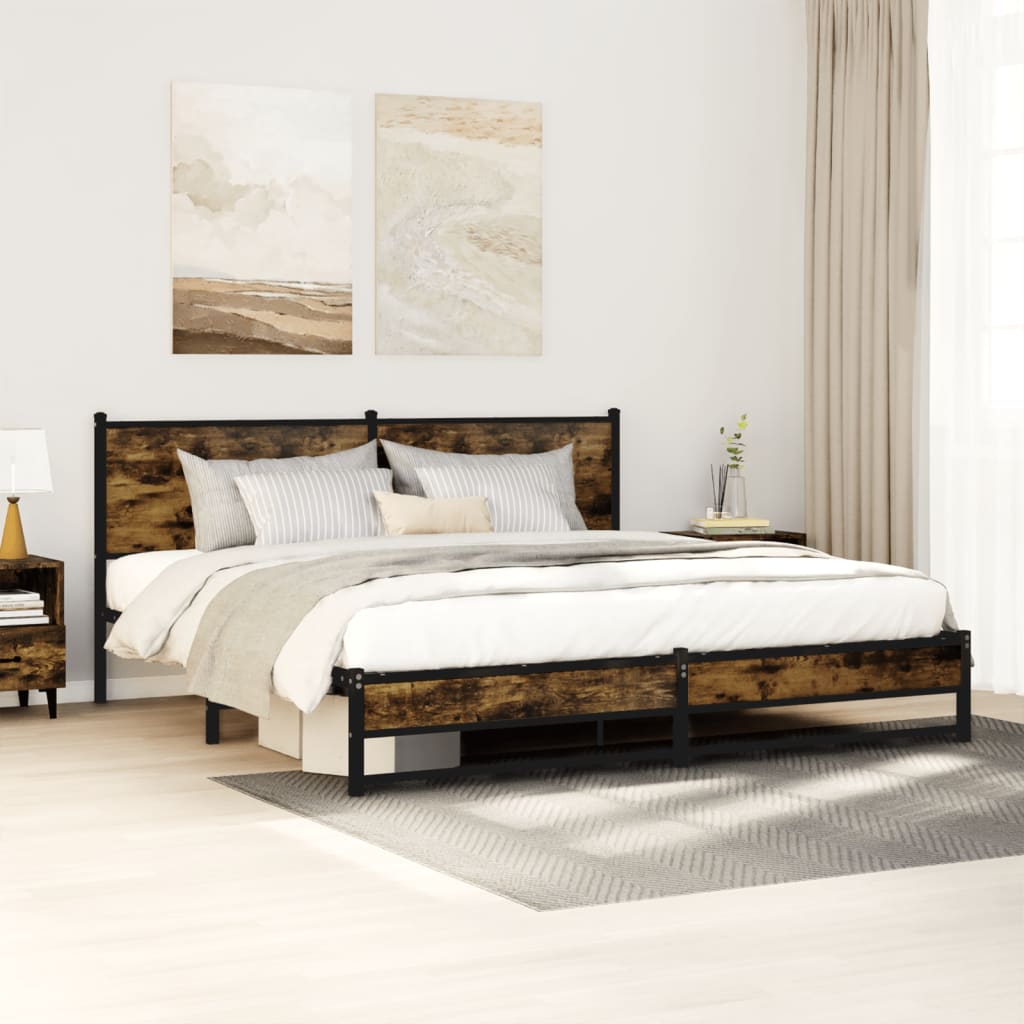 Metal Bed Frame without Mattress Smoked Oak 183x213 cm