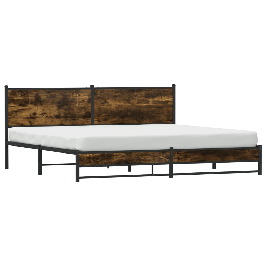 vidaXL Metal Bed Frame without Mattress Smoked Oak 193x203 cm