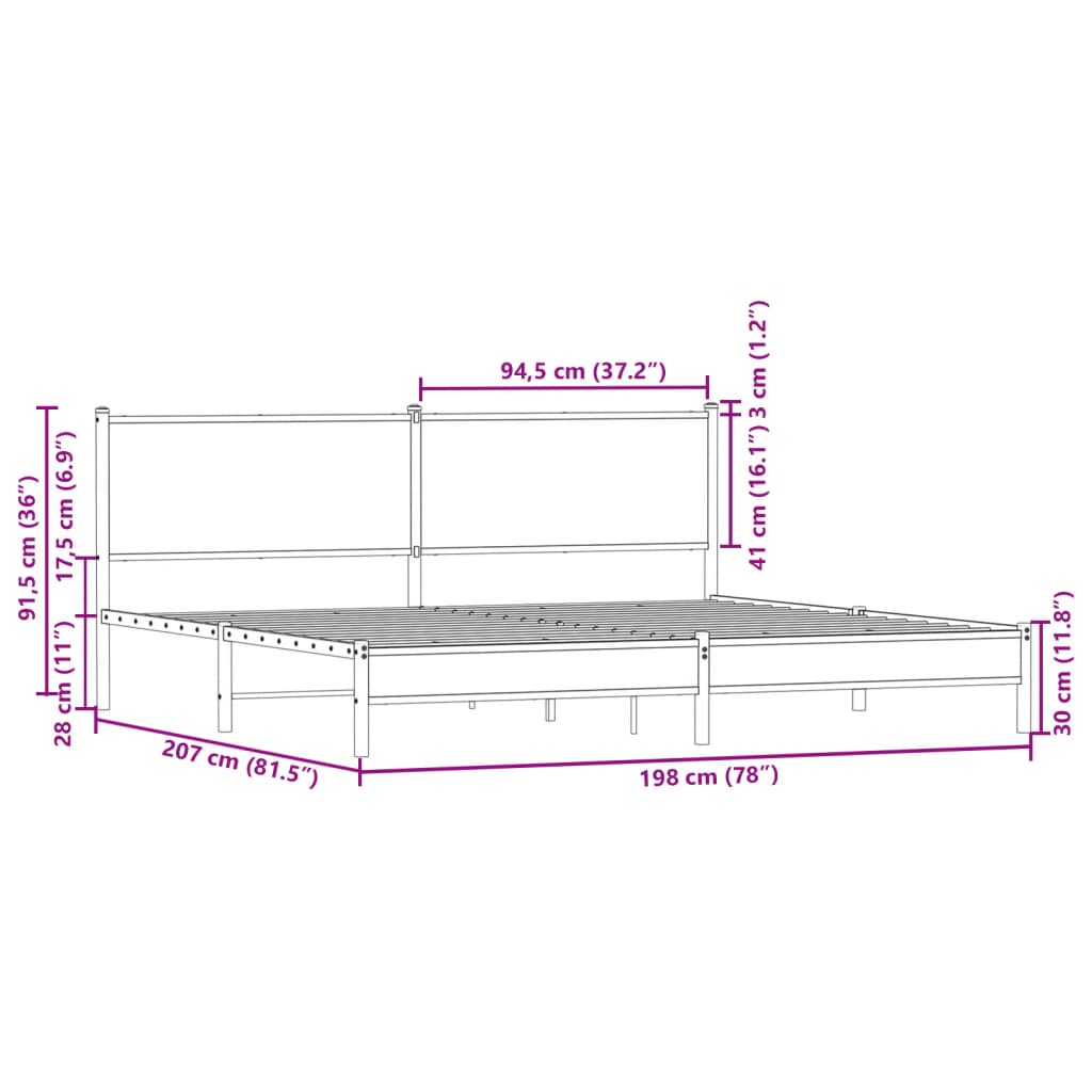 vidaXL Metal Bed Frame without Mattress Smoked Oak 193x203 cm