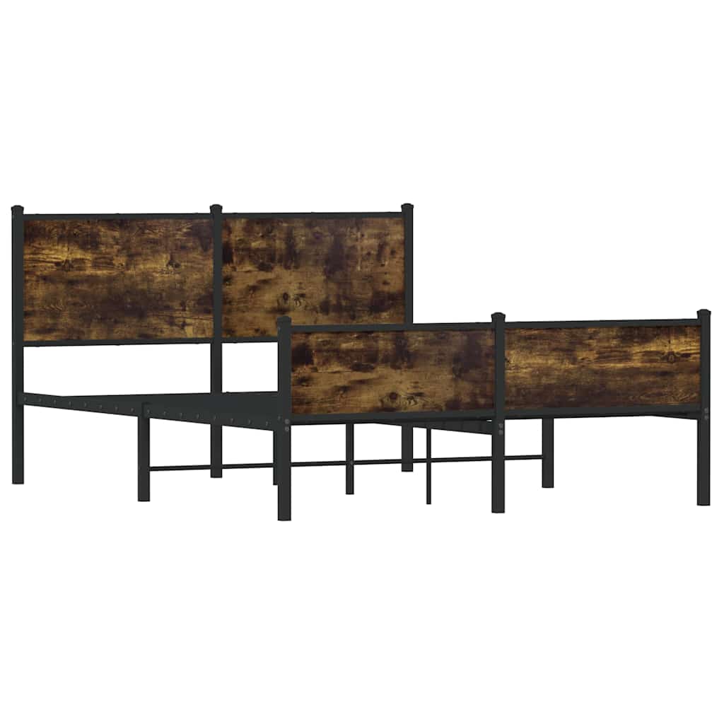 Metal Bed Frame without Mattress Smoked Oak 150x200 cm King Size