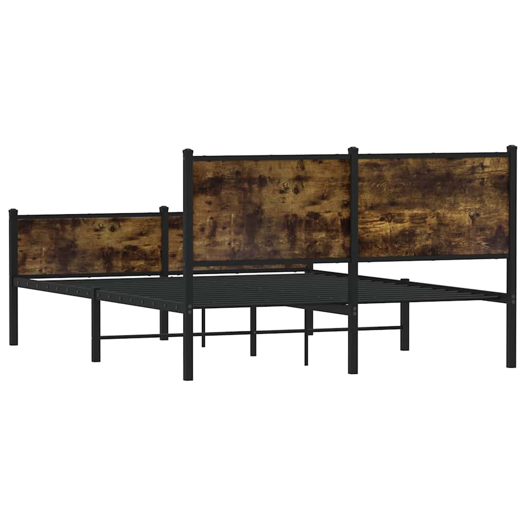 Metal Bed Frame without Mattress Smoked Oak 150x200 cm King Size