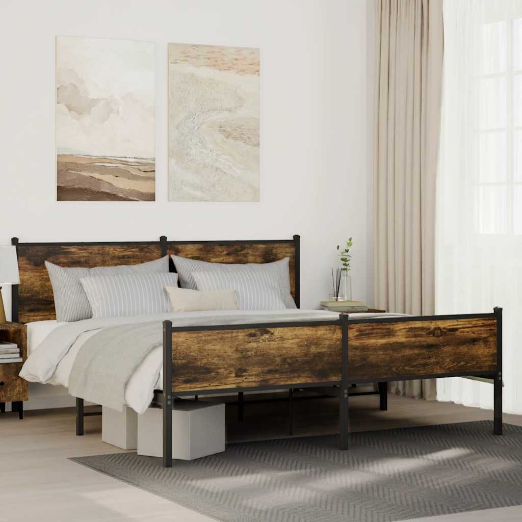 Metal Bed Frame without Mattress Smoked Oak 180x200 cm Super King