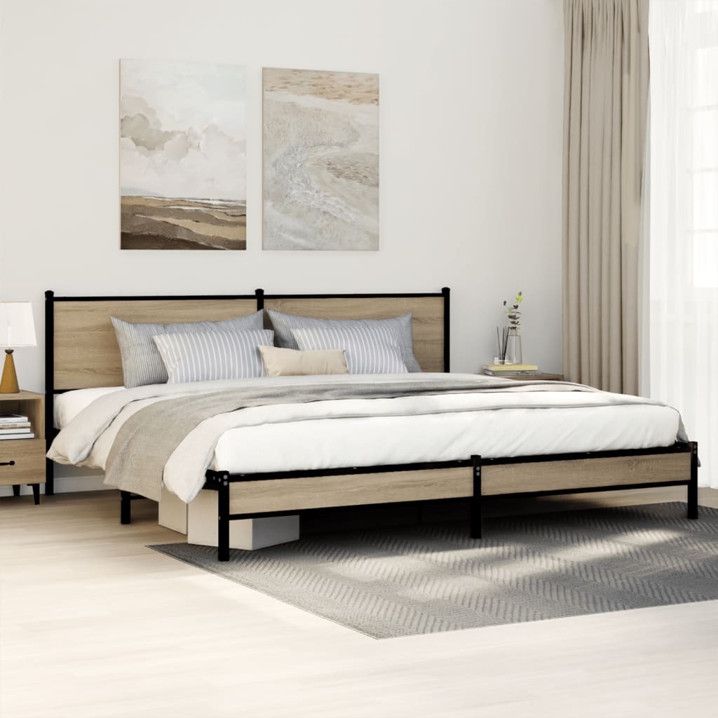 Metal Bed Frame without Mattress Sonoma Oak 200x200 cm