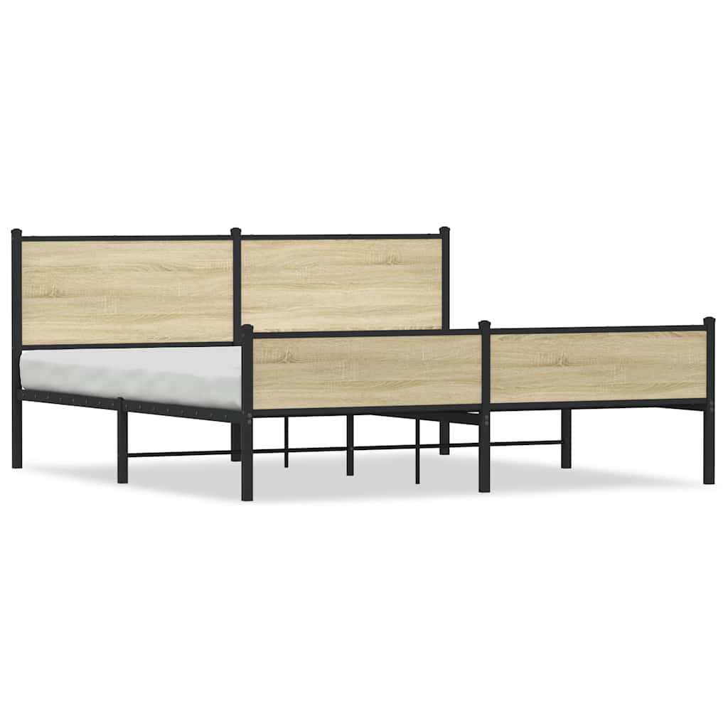Metal Bed Frame without Mattress Sonoma Oak 160x200 cm