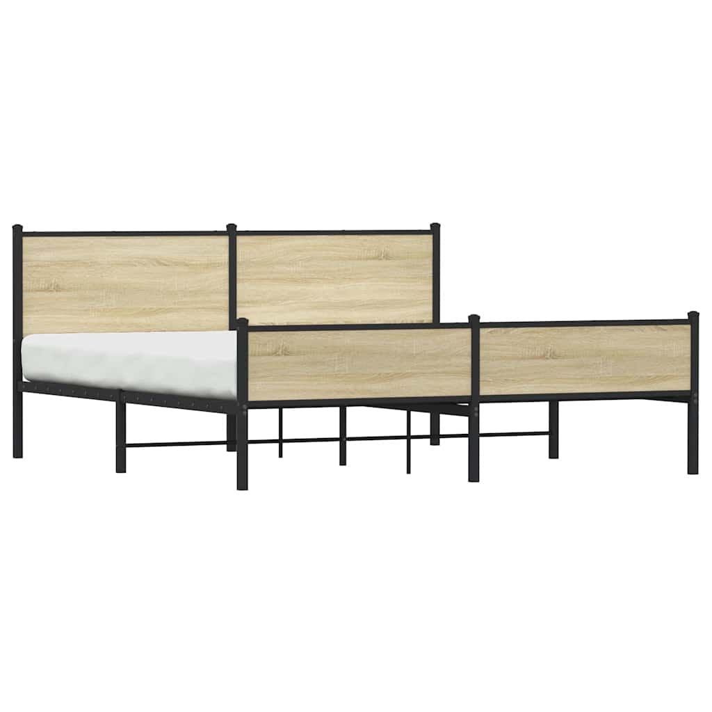Metal Bed Frame without Mattress Sonoma Oak 160x200 cm