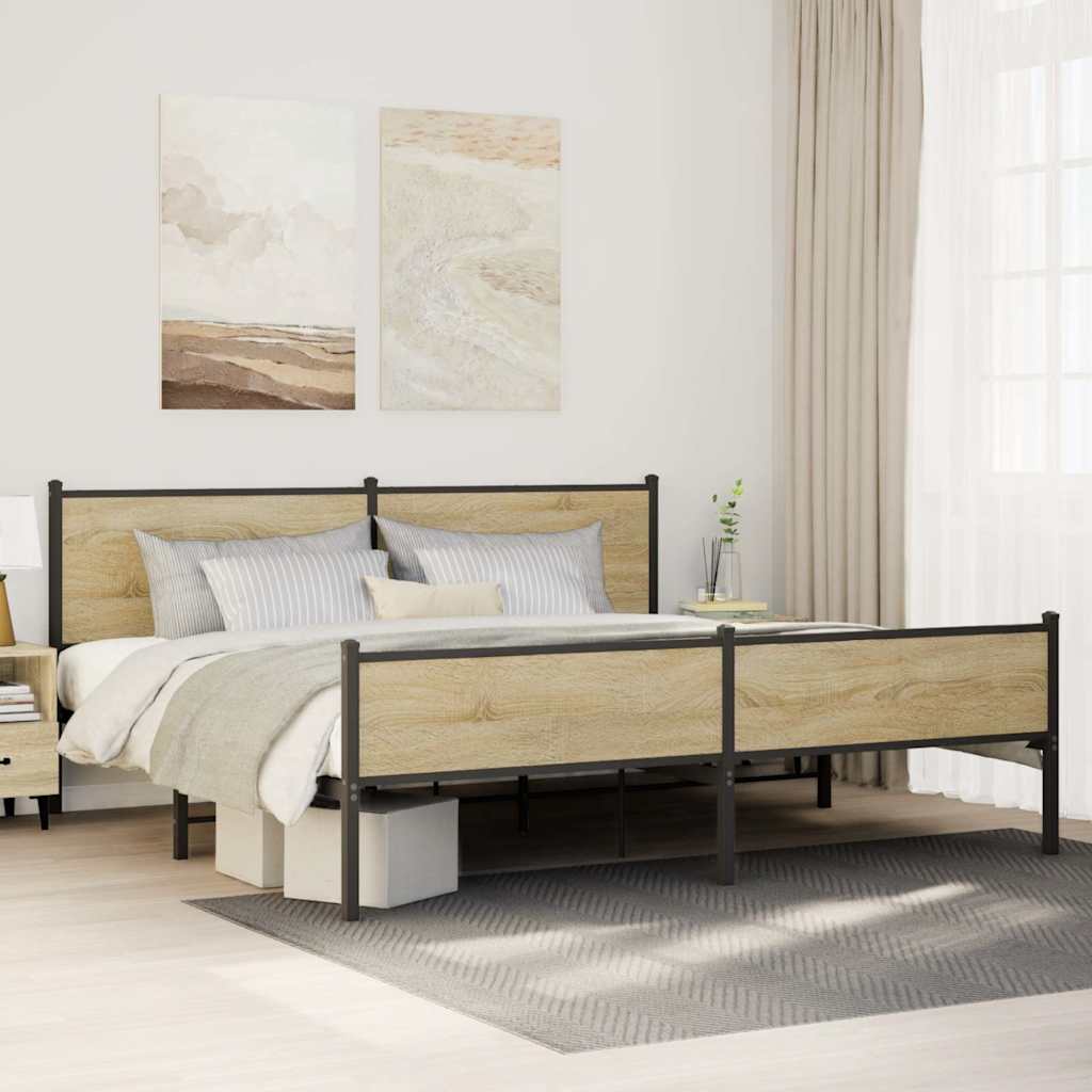 Metal Bed Frame without Mattress Sonoma Oak 193x203 cm