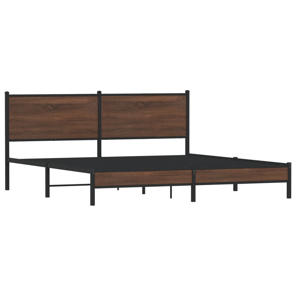 Metal Bed Frame without Mattress Brown Oak 180x200 cm Super King