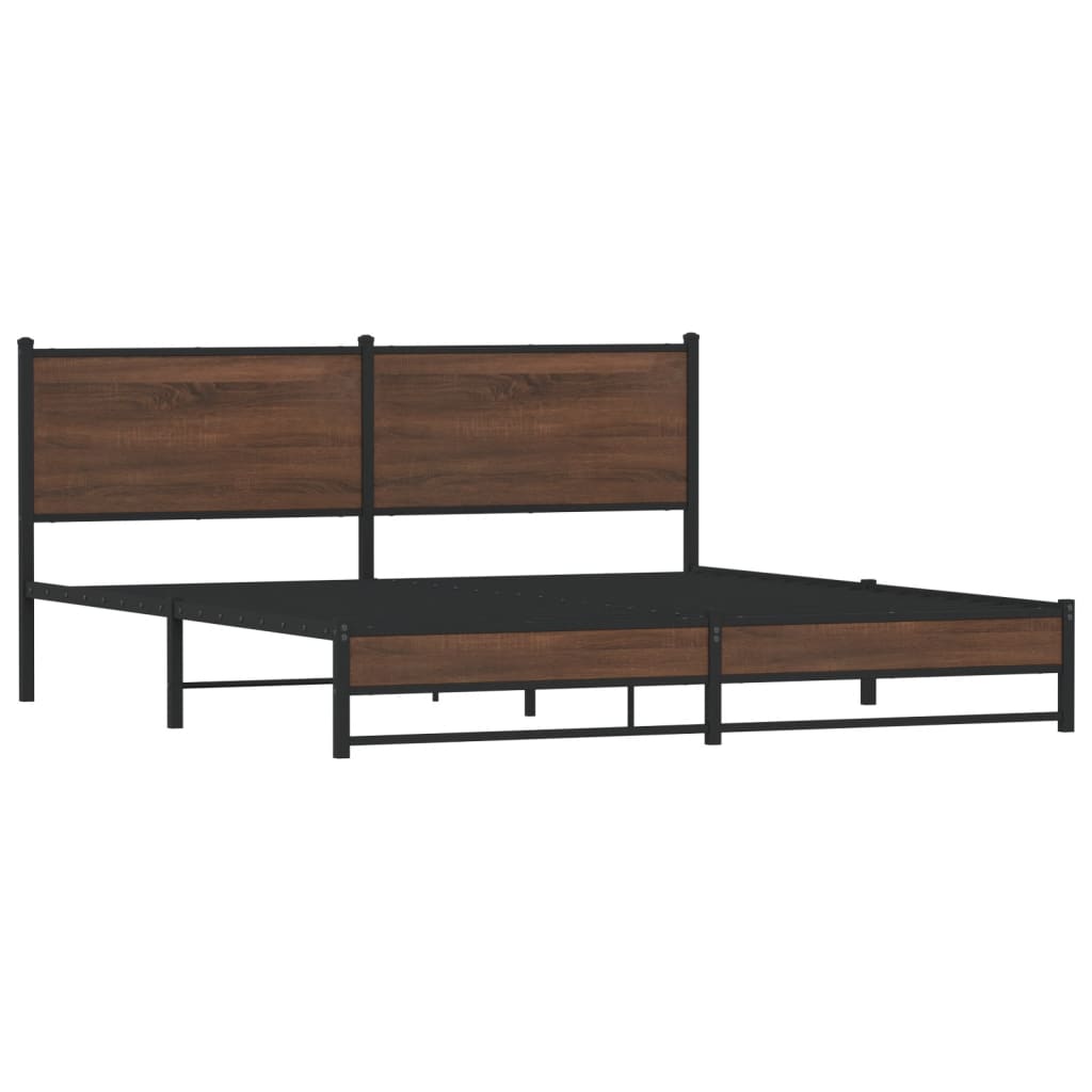 Metal Bed Frame without Mattress Brown Oak 183x213 cm