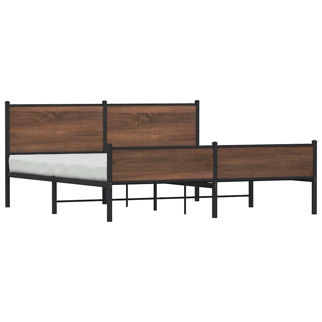 Metal Bed Frame without Mattress Brown Oak 183x213 cm