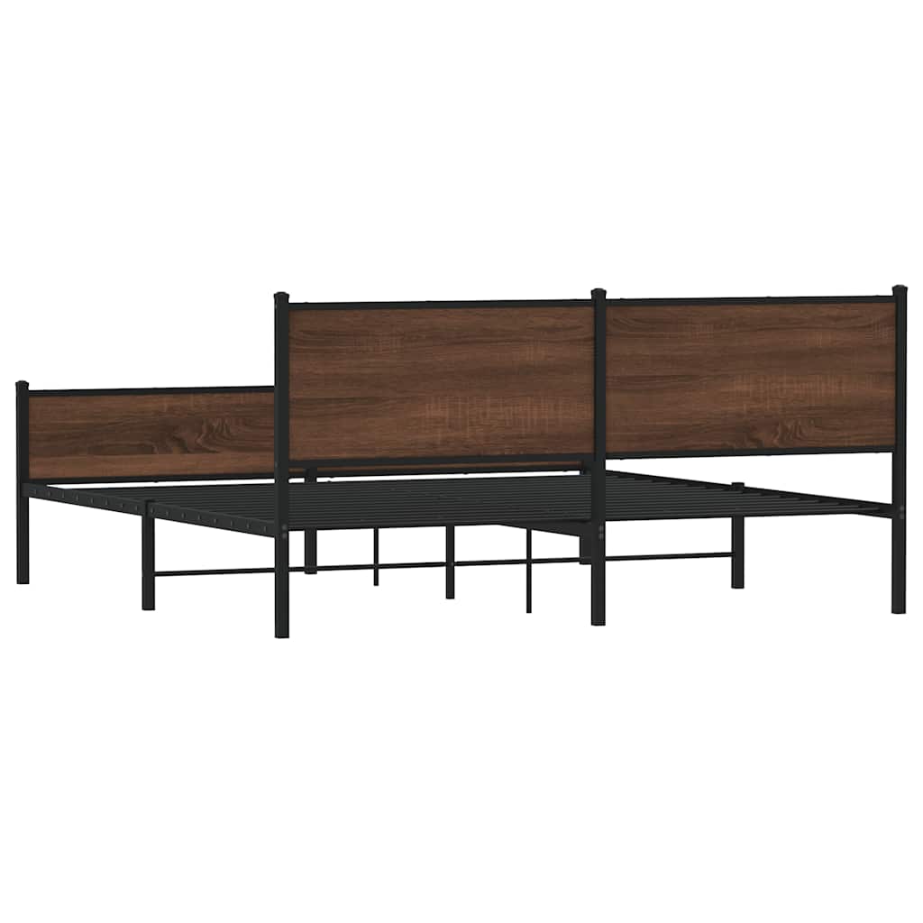 Metal Bed Frame without Mattress Brown Oak 183x213 cm