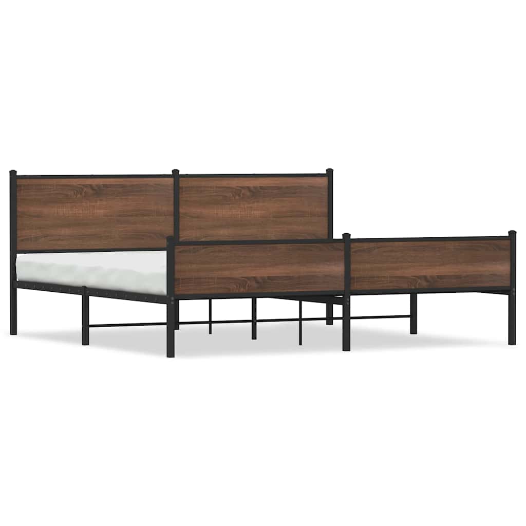 Metal Bed Frame without Mattress Brown Oak 193x203 cm
