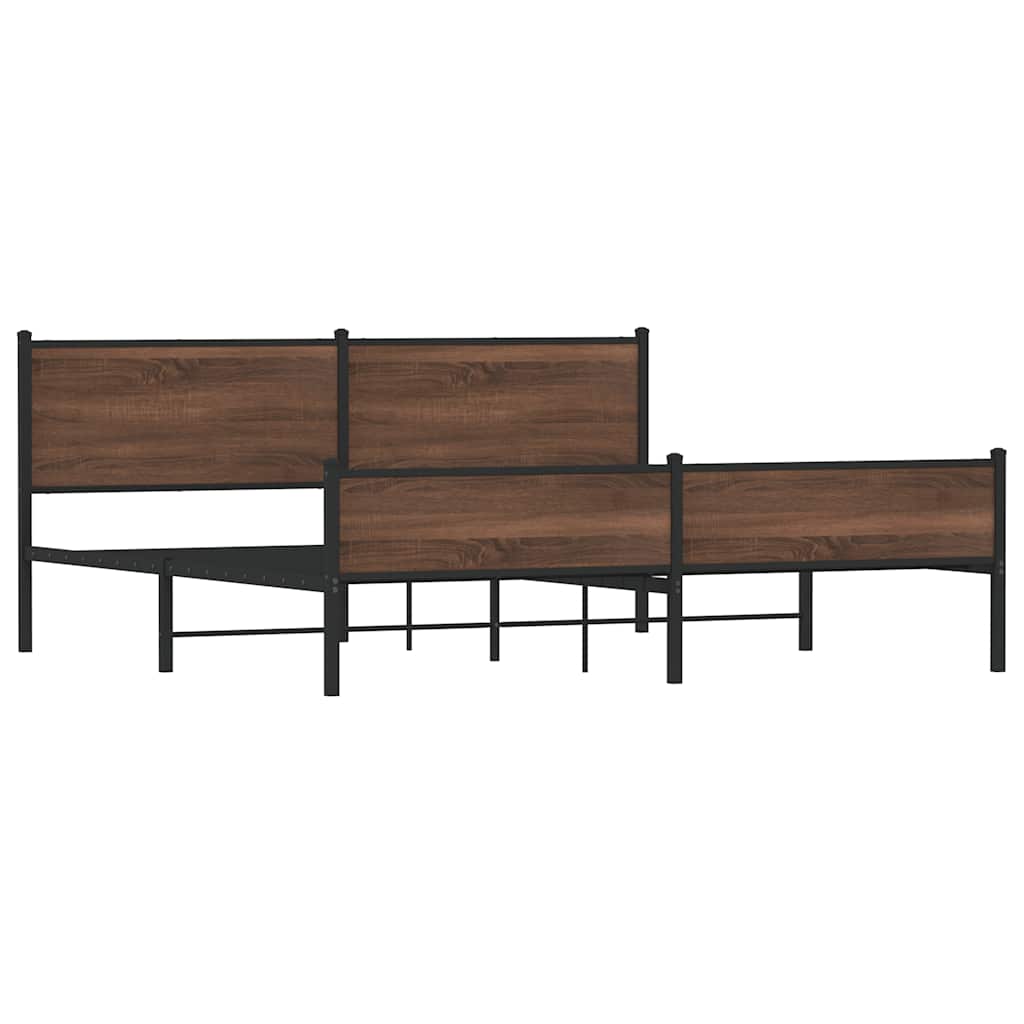 Metal Bed Frame without Mattress Brown Oak 193x203 cm
