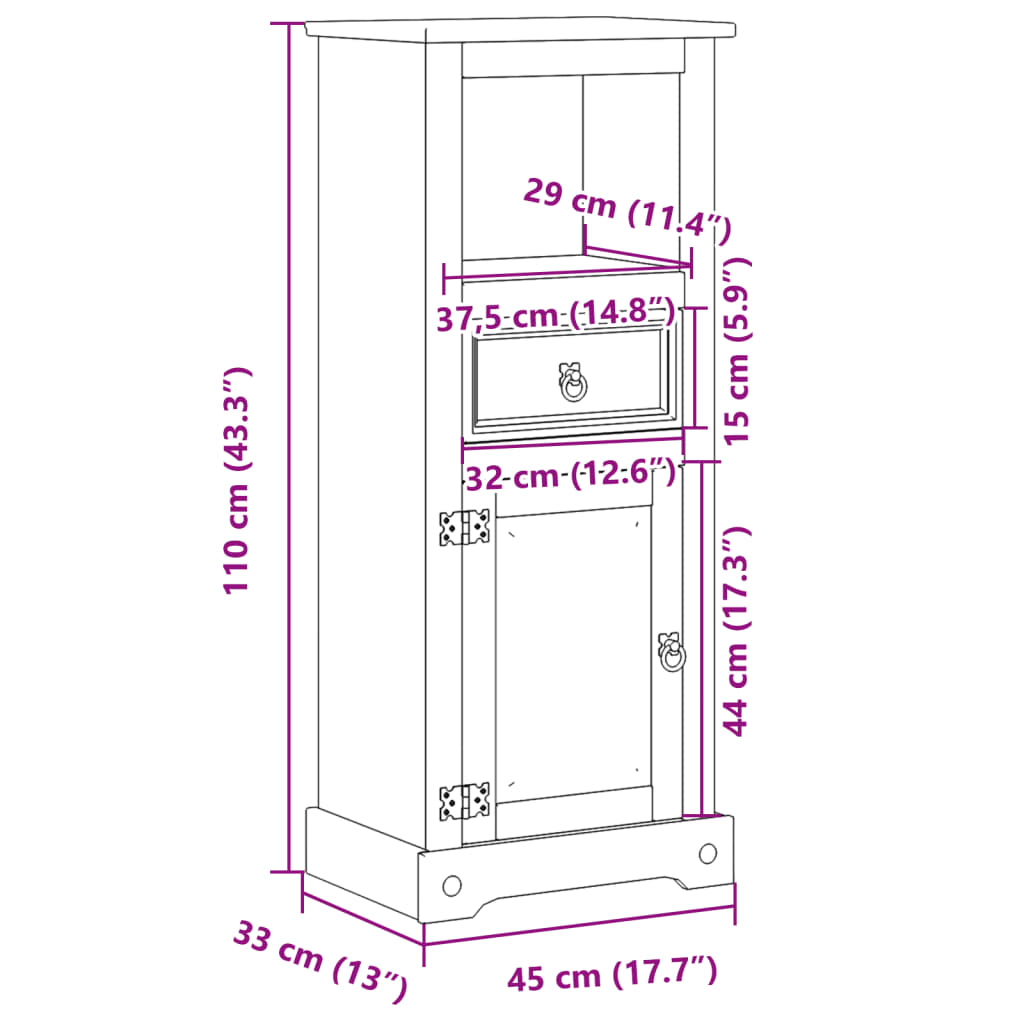 Bathroom Cabinet "Corona" 45x33x110 cm Solid Wood Pine