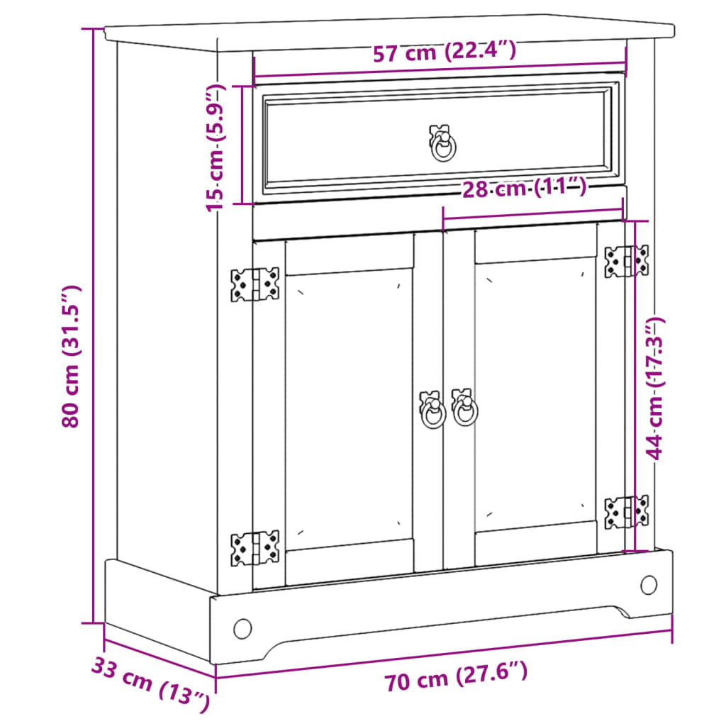 Bathroom Cabinet "Corona" 70x33x80 cm Solid Wood Pine