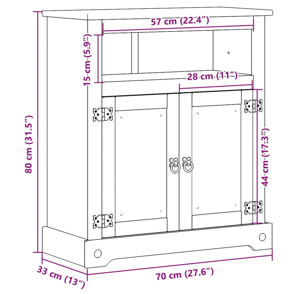 Bathroom Cabinet "Corona" 70x33x80 cm Solid Wood Pine