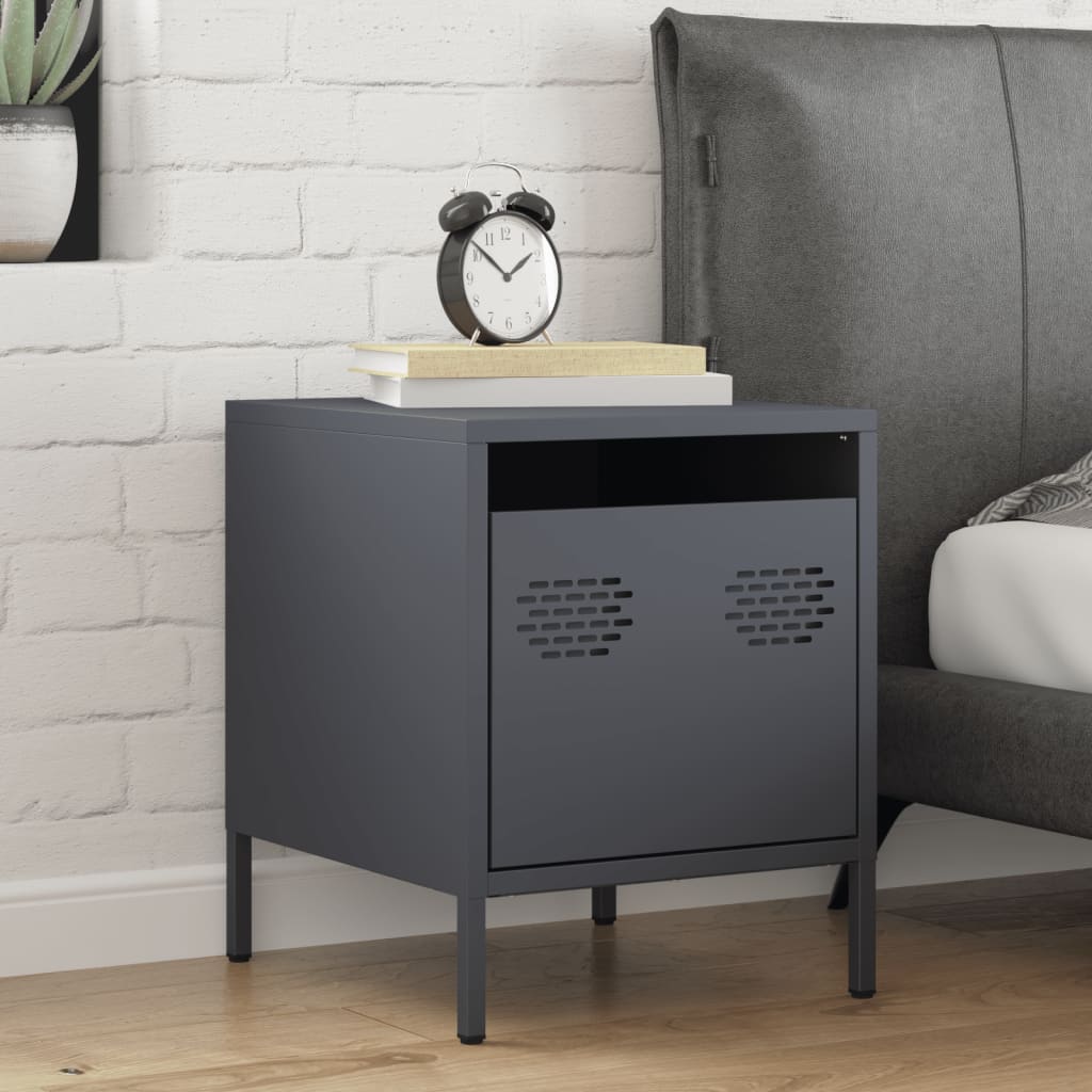 vidaXL Bedside Cabinet Anthracite 35x39x43.5 cm Steel