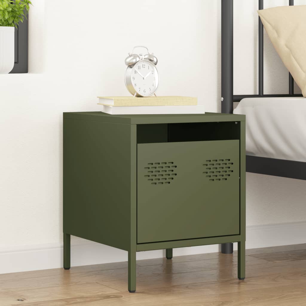 vidaXL Bedside Cabinet Olive Green 35x39x43.5 cm Steel