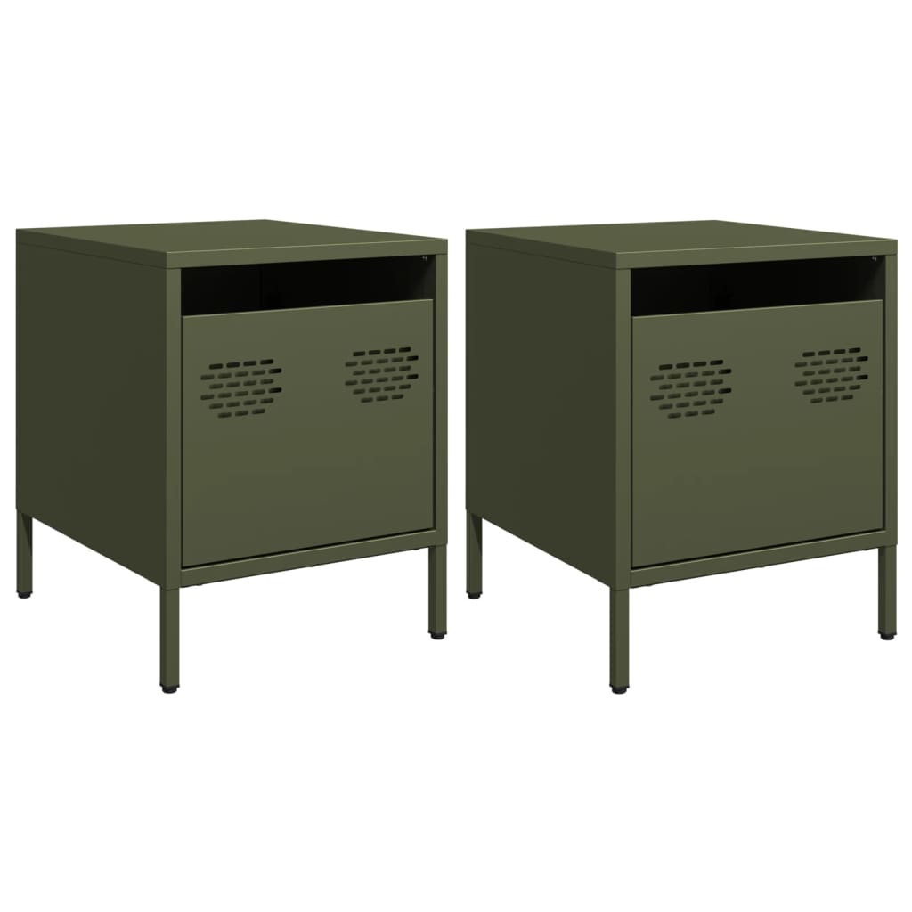 vidaXL Bedside Cabinets 2 pcs Olive Green 35x39x43.5 cm Steel