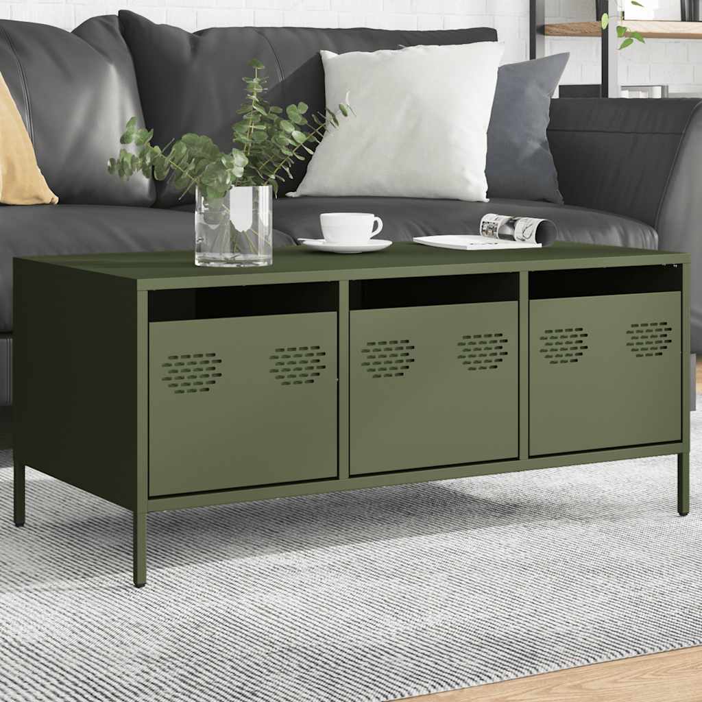 Coffee Table Olive Green 101,5x50x43,5 cm Cold-rolled Steel